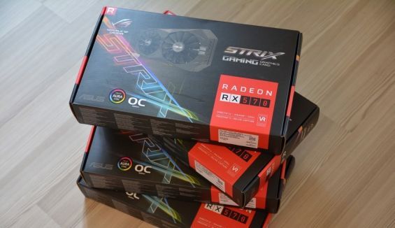 Чотири упаковки з відеокартами ASUS AMD Radeon RX 570