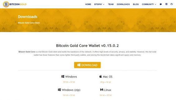 Сторінка для скачування Bitcoin Gold Core Wallet