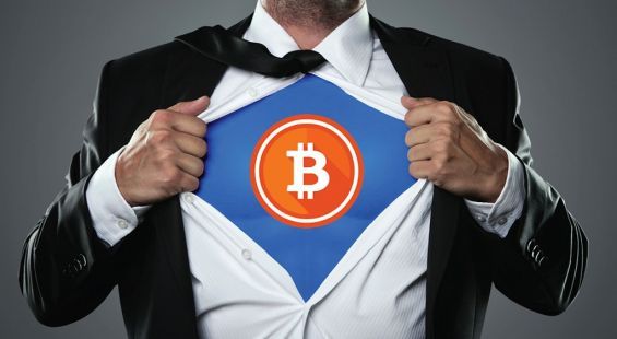 Зображення Super Bitcoin в стилістиці костюма Супермена