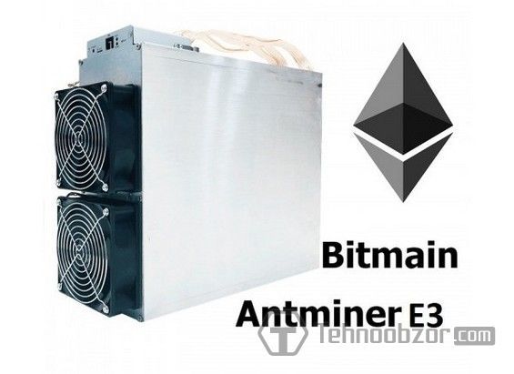 Асік Antminer Е3 і емблема криптовалюта Ethereum