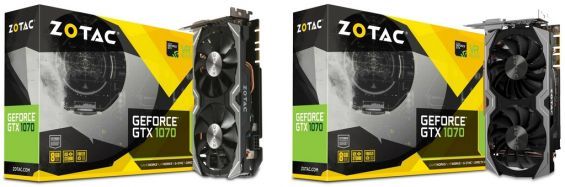 Дві відеокарти Zotac GeForce GTX 1070 і упаковки від них