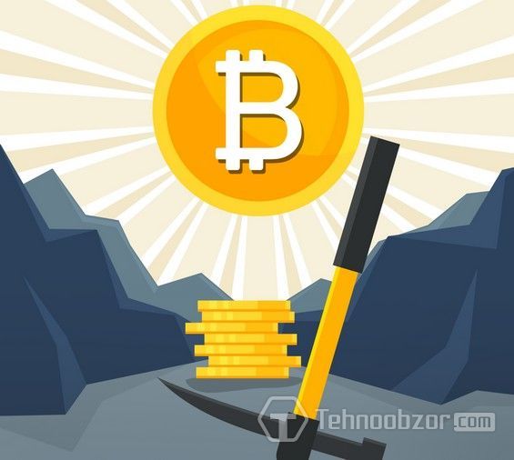 Великий значок Bitcoin і шахтарська кирка