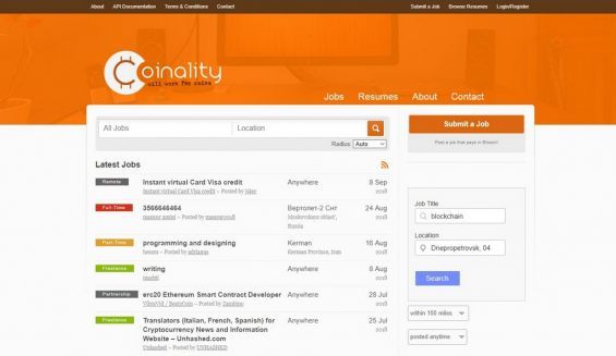 Сайт coinality.com, на якому можна виконувати замовлення за Ефір