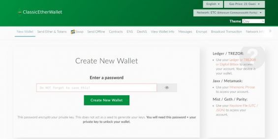Сторінка онлайн-сервісу, на якому можна завести гаманець для Ethereum Classic