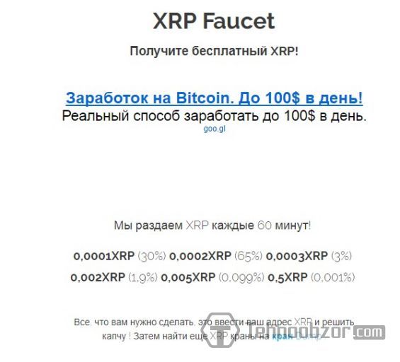 Головна сторінка крана XRPfaucet