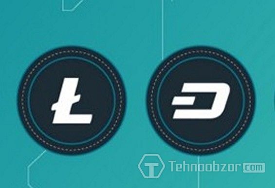 Чорні емблеми Litecoin і Dash