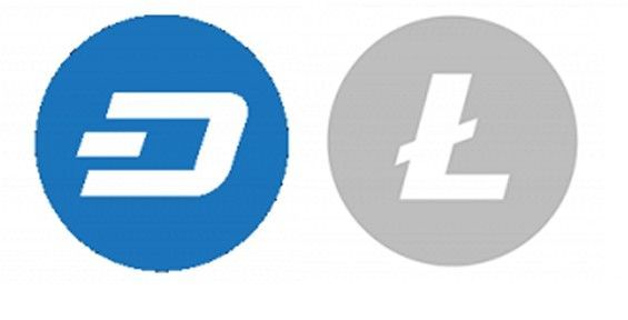 Значки Litecoin і Dash на білому тлі