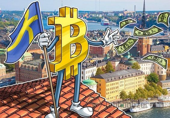 Прапор Швеції і логотип Bitcoin на ногах