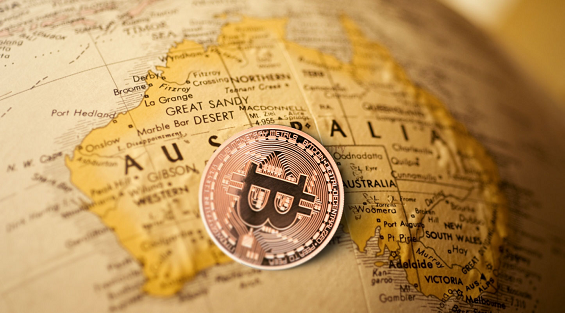 Монета Bitcoin на карті Австралії
