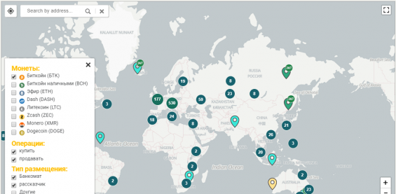 Карта кріптоматов по всьому світу