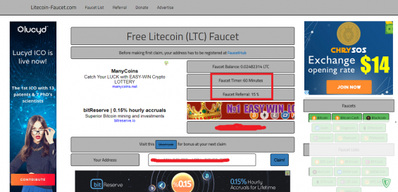 Сторінка крана Litecoin Faucet