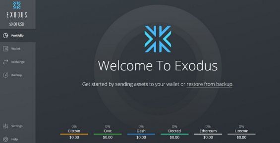 Інтерфейс гаманця Exodus