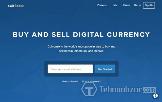 Головна сторінка сайту CoinBase